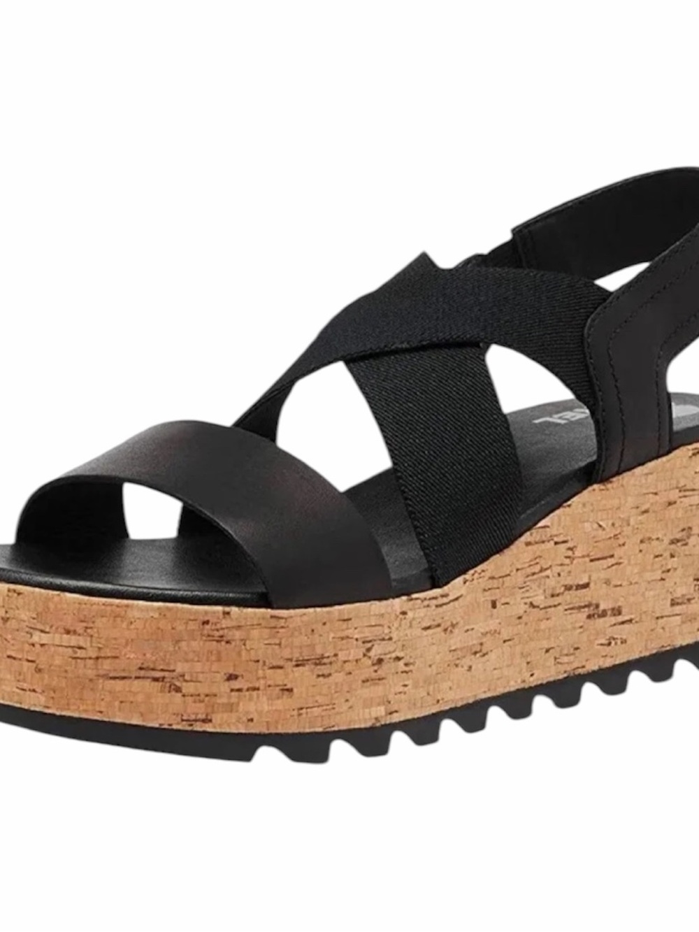 Sorel Black Cork-Style Platform Wedge Sandal